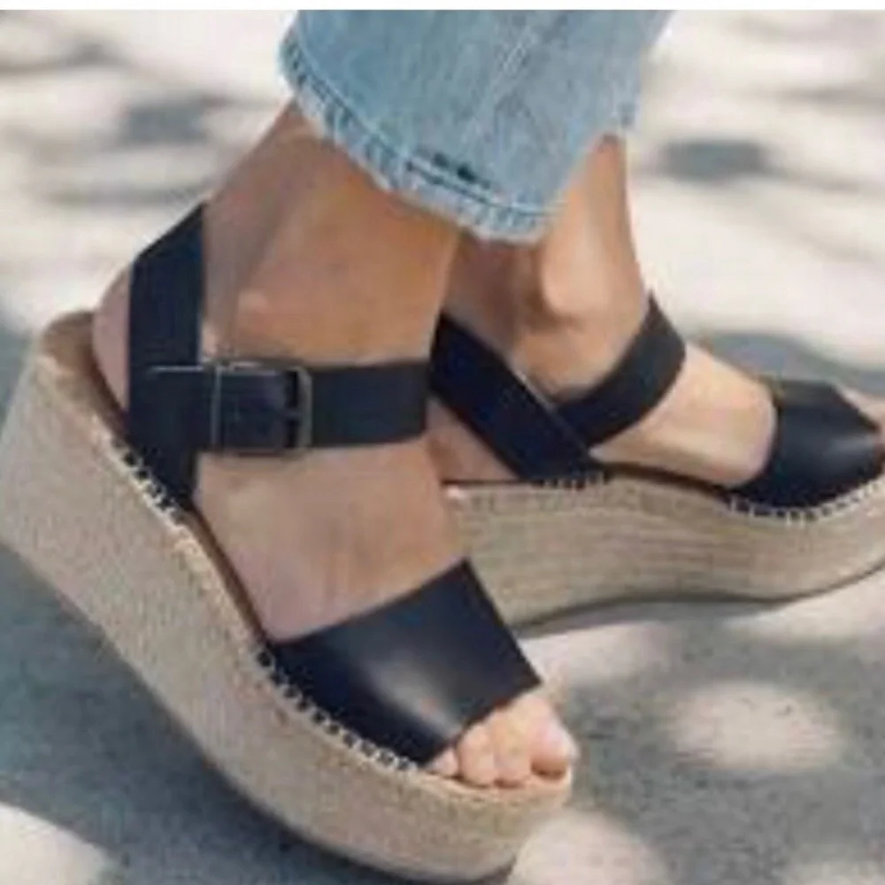 Soludos black wedge sandals
